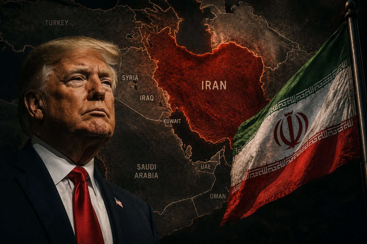 Дональд Трамп на фоне карты Ближнего Востока