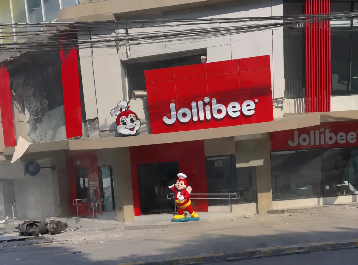Поврежденный фасад ресторана Jollibee