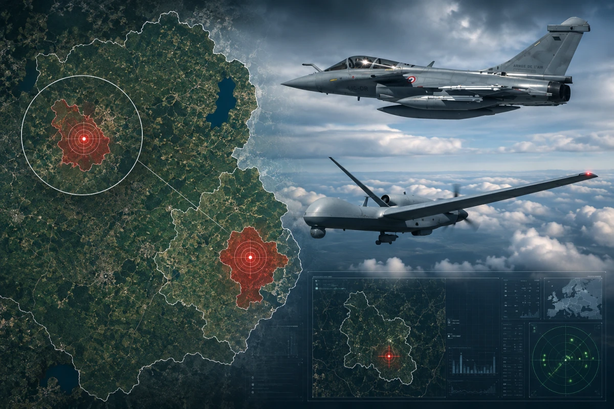 Карта Латгале с отметкой Берзгальской волости, французский истребитель НАТО, беспилотник
