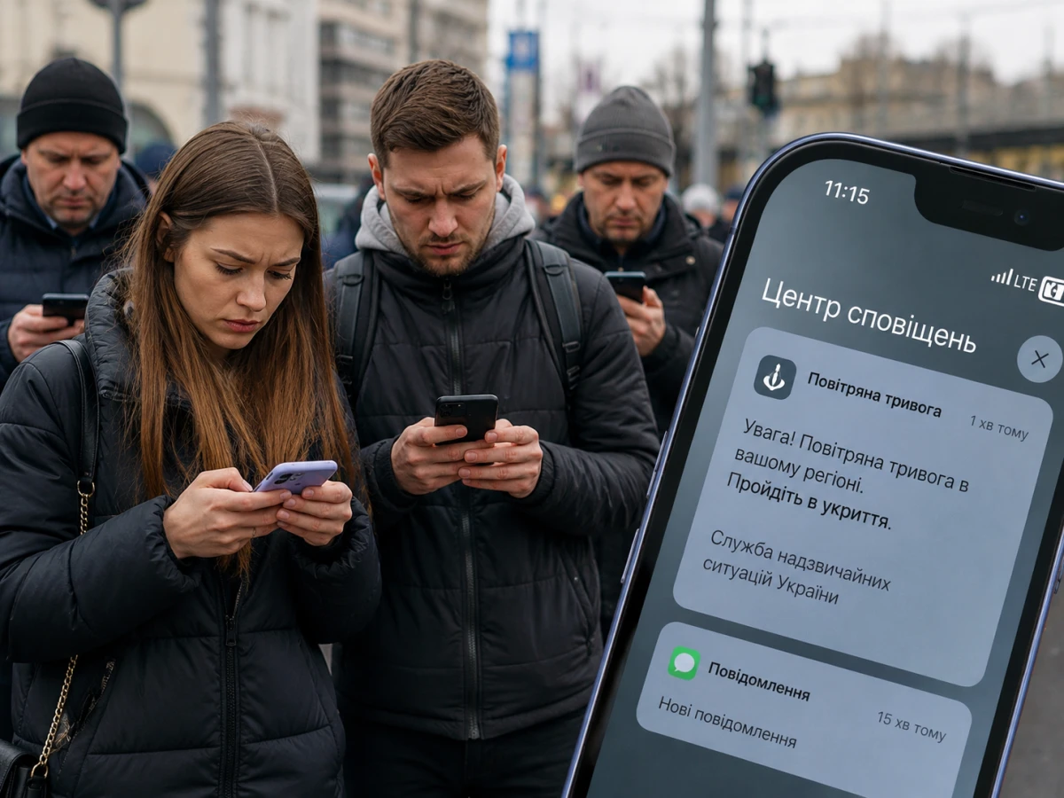 Киевляне смотрят на экраны своих мобильных