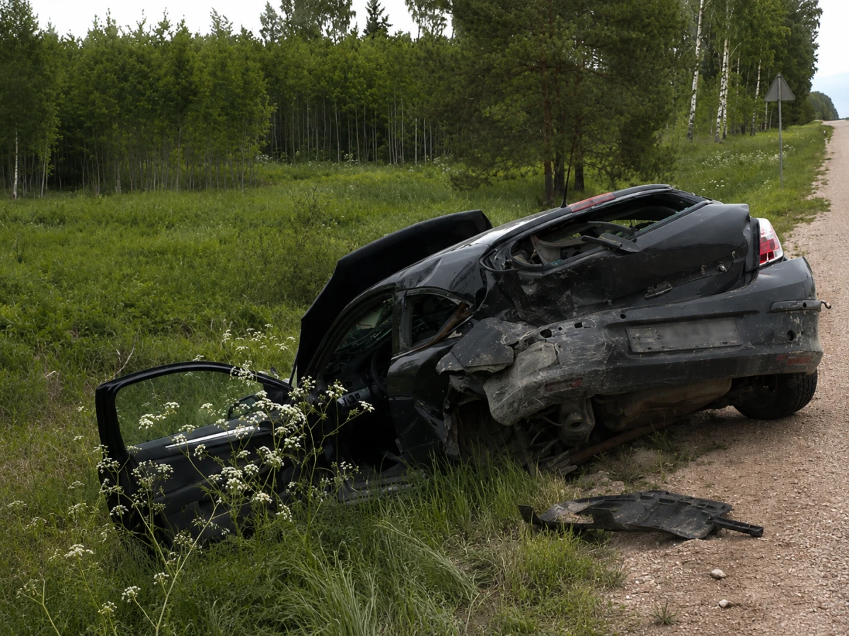 Автомобильная авария на сельской дороге