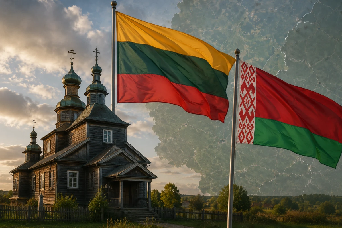 Старообрядческая церковь и государственные флаги Литвы и Беларуси