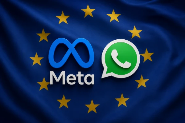 Логотипы Meta и WhatsApp на фоне ЕС