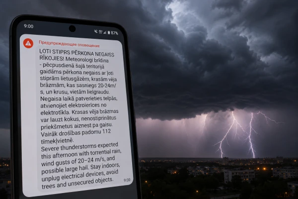 Штормовое предупреждение на экране телефона