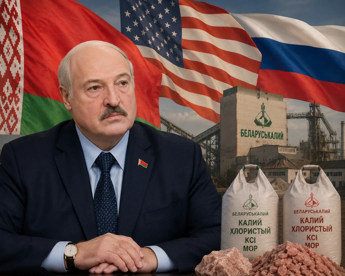 Александр Лукашенко на фоне флагов Беларуси, США и России