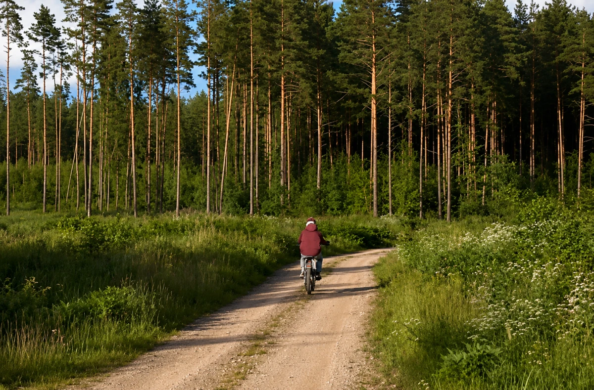 Мотоциклист в лесу