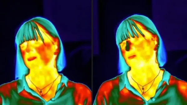 When you experience stress, your nose gets colder. A thermal camera sees this