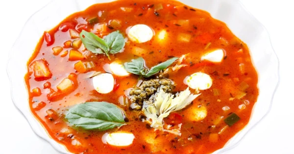 Minestrone Italian Style: Aromatic Soup with Mozzarella and Pasta