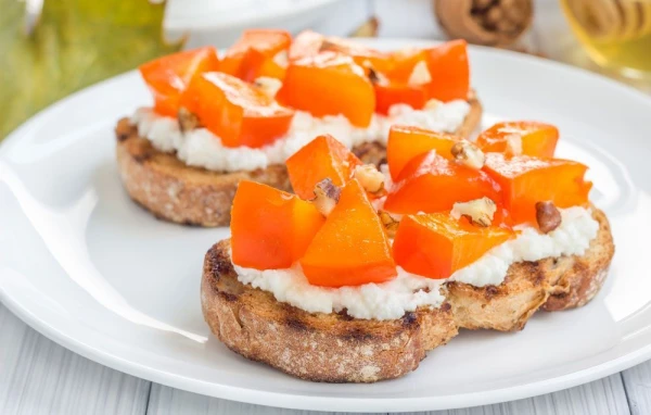 Crispy Toasts with Persimmon, Cheese, and Honey