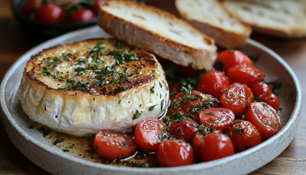 Camembert with Baguette and Cherry Tomatoes: A Simple and Delicious French Appetizer