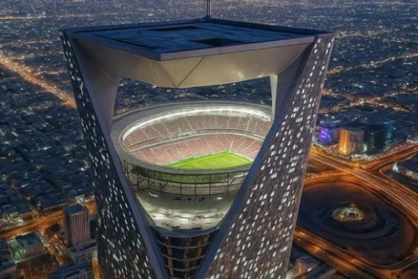 Where will the football stadium be built at a height of 350 m above the ground?
