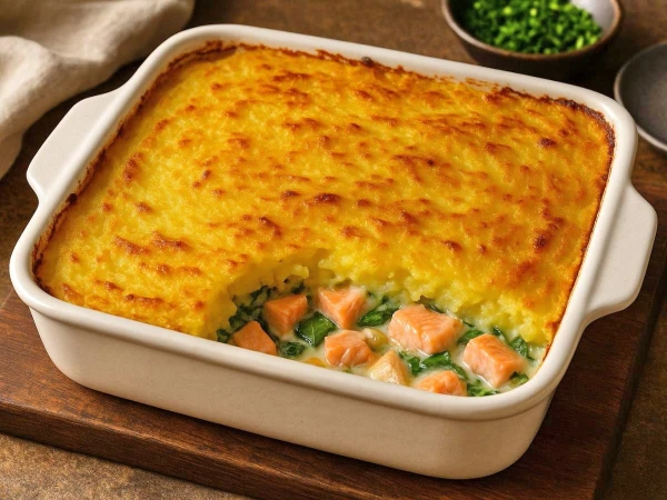 The Family Will Be Delighted: Exquisite Casserole with Salmon, Spinach, and Creamy Crust