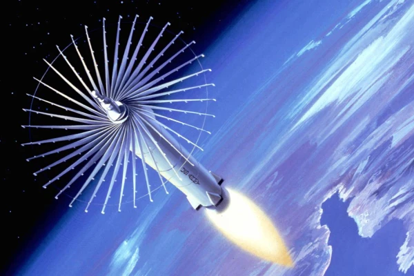 Одна из ранних концепций противоспутникового оружия — раскрывающие лезвия.