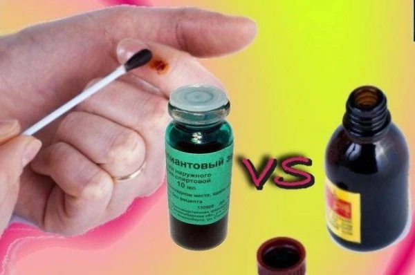 When is it preferable to use iodine and when to use 'brilliant green'?