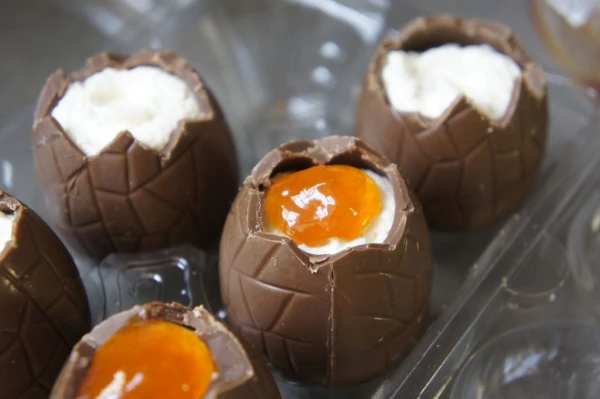 Easter Dessert: Chocolate Eggs with Delicate Mousse Made by Hand