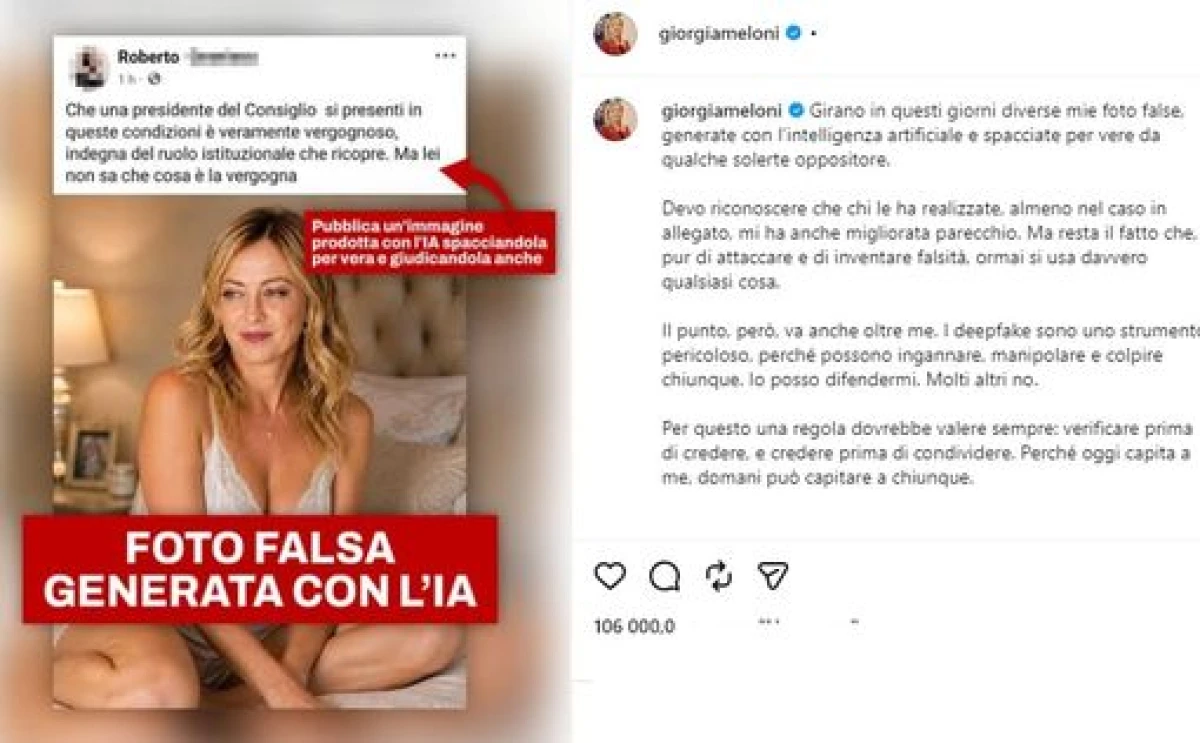 Meloni reacted to the deepfake featuring her image and urged to verify news