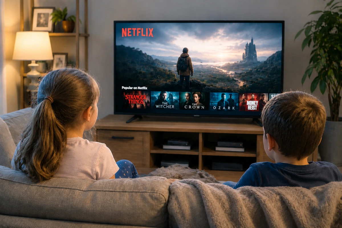 Дети смотрят фильм Netflix.