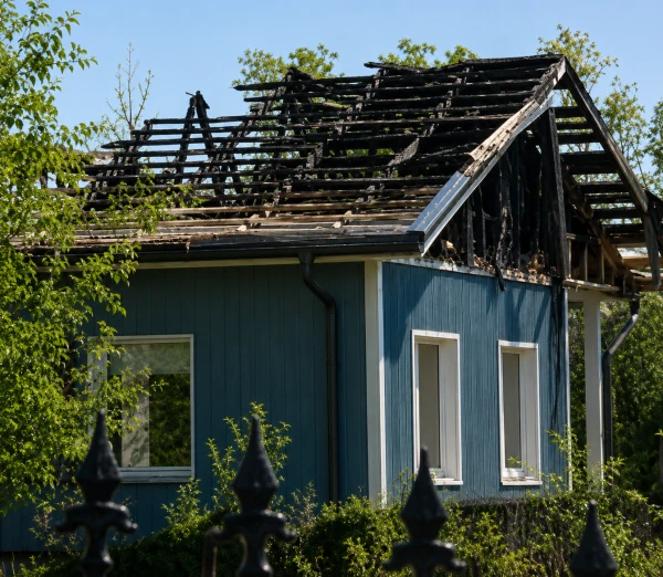 Сгоревший дом в пригороде