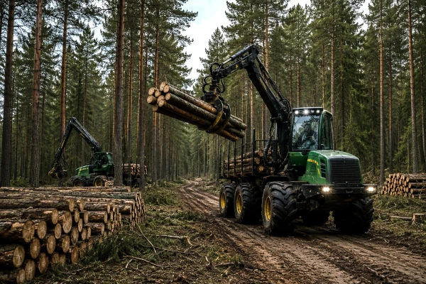 Лесозаготовительная работа в сосновом лесу